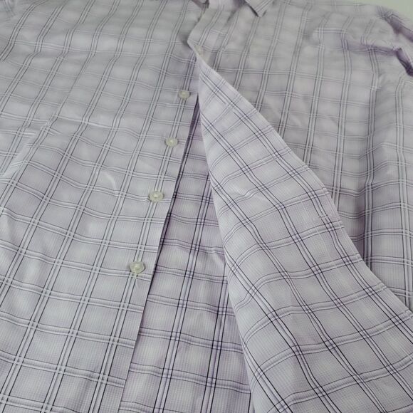 L Austin Reed LONDON BUTTON FRONT purple white PLAID MEN'S SHIRT Large - Picture 9 of 13